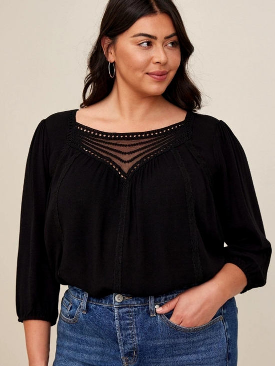 torrid Tops - Torrid Whimsy Goth Black Gauze Boho Peasant Embroidered Blouse Plus Size 4X